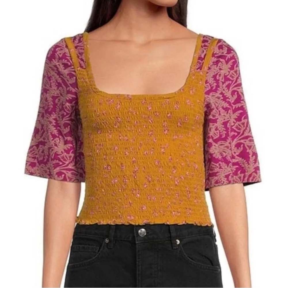 Free People Marigold Smocked Floral Top